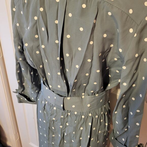 Vintage Polka Dot Wrap Coat Dress Long Sleeve Belted Midi Polka dotted Dress - Picture 7 of 7